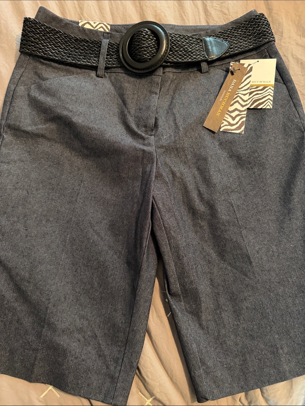 NWT Dana Buchman Dark Gray Bermuda Shorts with Braided Black Belt